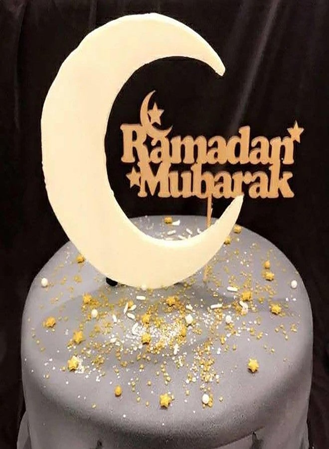 Cliths Pack of 2 Wooden Ramadan Mubarak Cake Toppers - 7 Inch Height - DIY Eid Decorations for Cakes, Blessed Ramadan & Iftaar Party Celebrations - Image 1